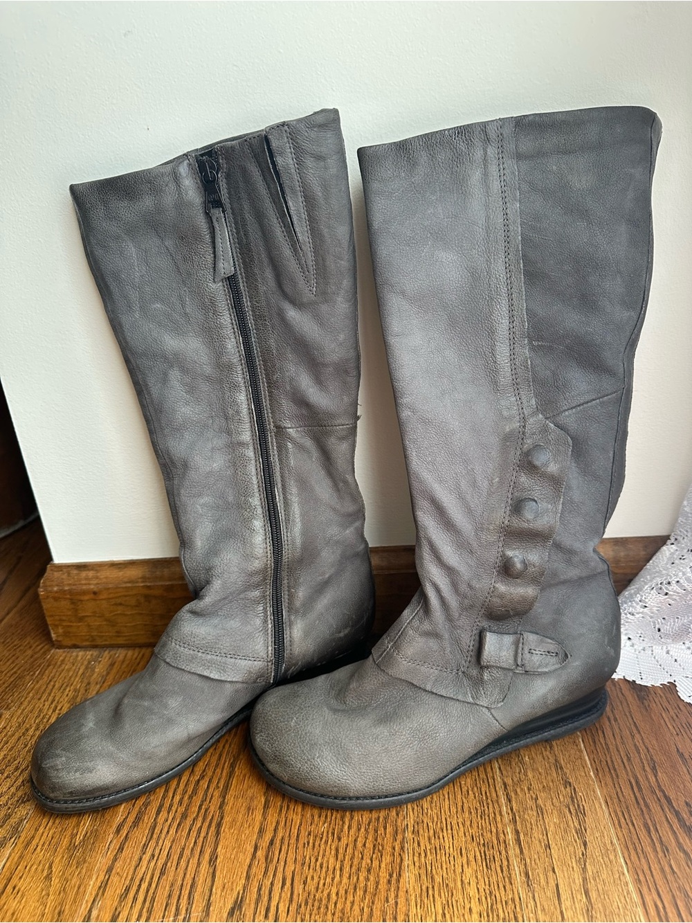Miz Mooz Gray Leather Over-the-Knee Boots